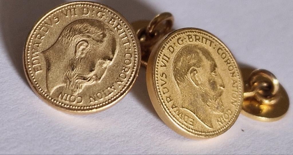 Vintage goudkleur manchetknopen - Edward VII Coronation Coin, Ophalen of Verzenden