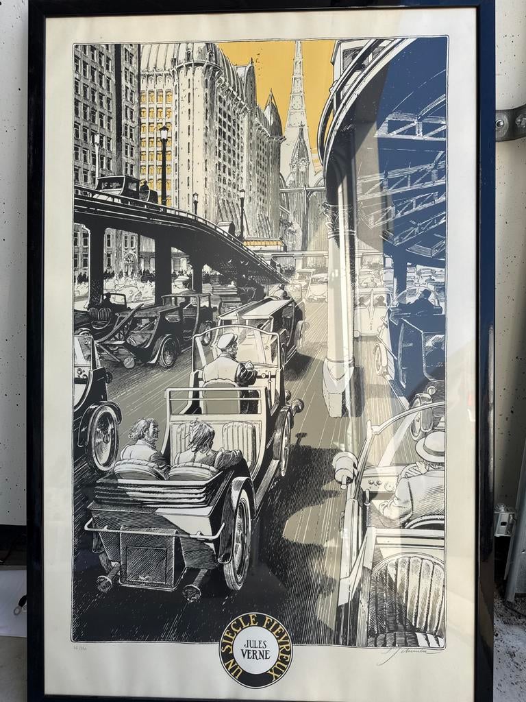 Schuiten Safedruk 46/350 - Un Siecle Fierveux Jules Verne, Verzamelen, Rechthoekig Staand, Met lijst, Ophalen of Verzenden, Zo goed als nieuw