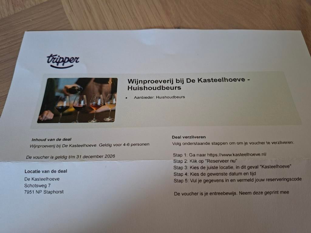 Wijnproeverij de Kasteelhoeve, Twee personen, Ticket of Toegangskaart