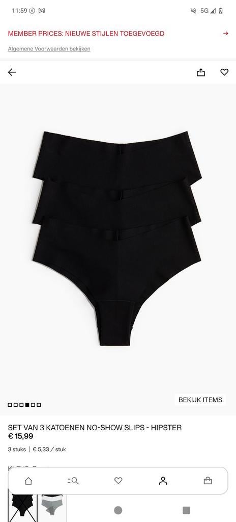 H&M 3-pak hipsters v shape katoen M, H&M, Ophalen of Verzenden, Zwart, Slip