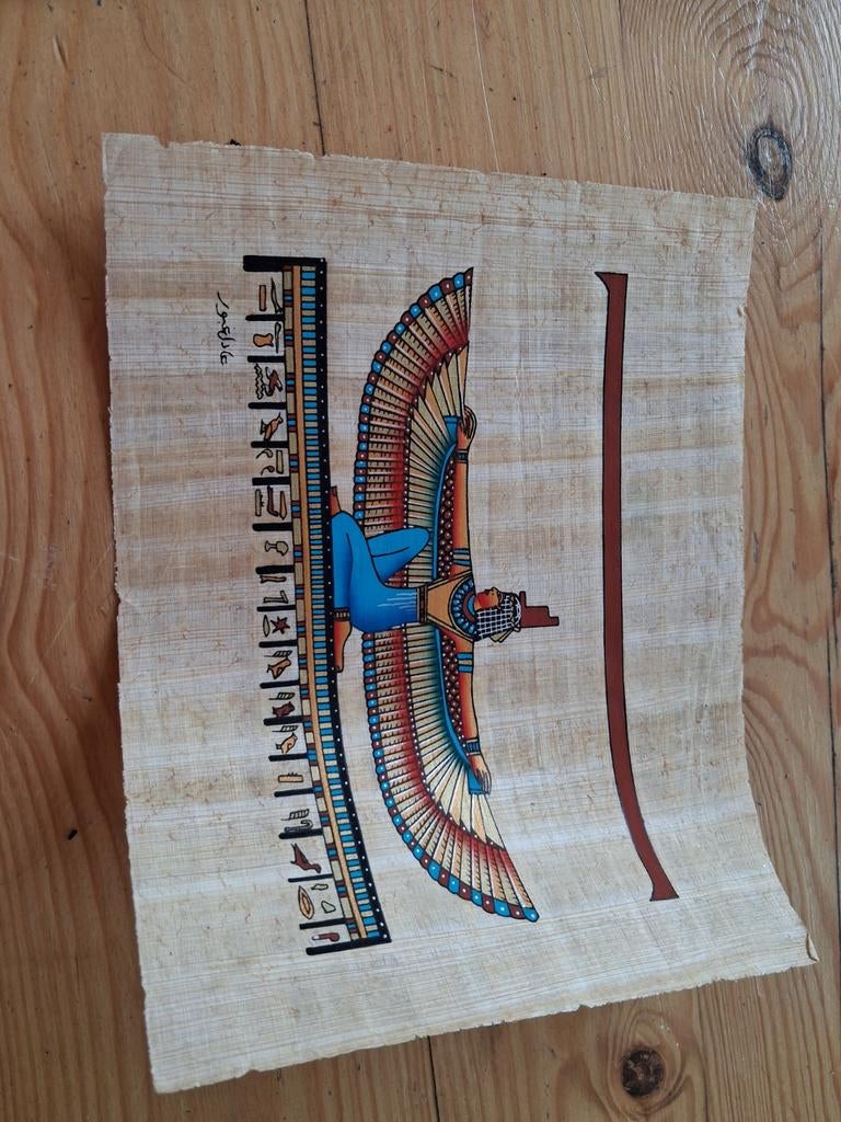 Egyptische papyrus met gevleugelde godin, Antiek en Kunst, Ophalen of Verzenden