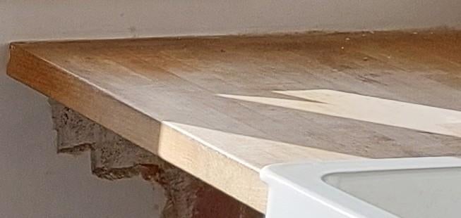 massief houten (keuken)blad +/- 60 x 60 cm. x 4cm. dikte, Huis en Inrichting, Keuken | Keukenelementen, Ophalen, Gebruikt, 50 tot 100 cm