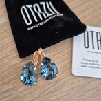 Otazu Goldplated Lacrima Denim Blauw Oorbellen met Swarovski, Met kristal, Hangers, Blauw, Nieuw