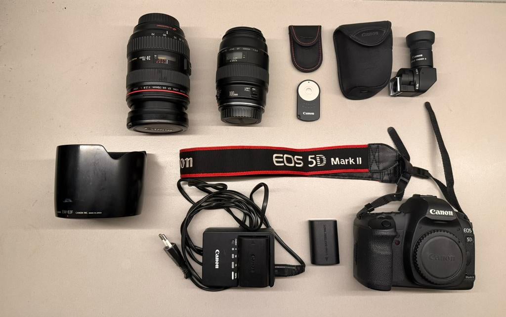 Canon EOS 5D Mark II + 24-70mm 2.8 + 100mm Macro 2.8, Gebruikt, Spiegelreflex, Canon, 8 keer of meer