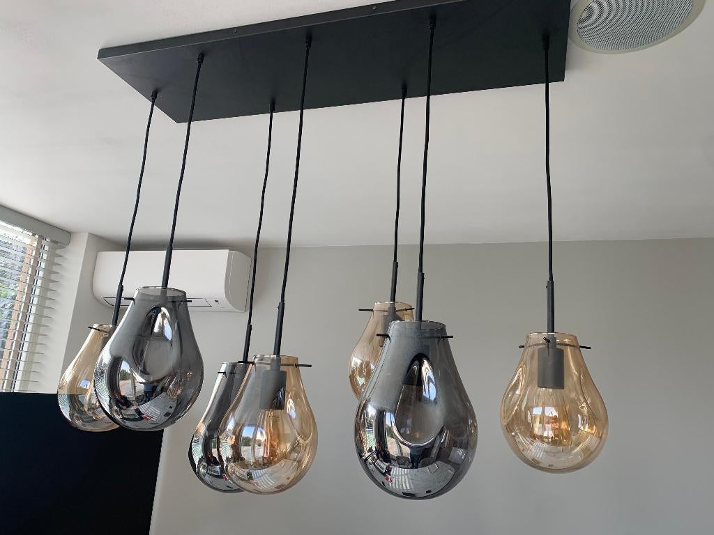 Charlie hanglamp 7 – rook/amber glas – €379 nieuw, Huis en Inrichting, Ophalen, Nieuw, Glas, Minder dan 50 cm