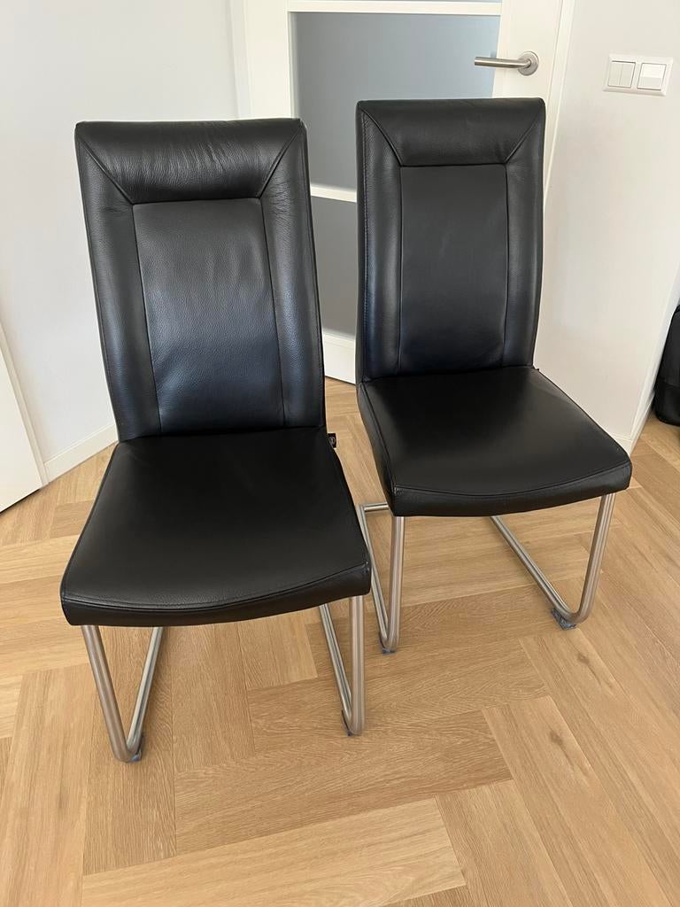4 zwart leren eetkamerstoelen H&H, Huis en Inrichting, Ophalen, Gebruikt, Zwart, Leer