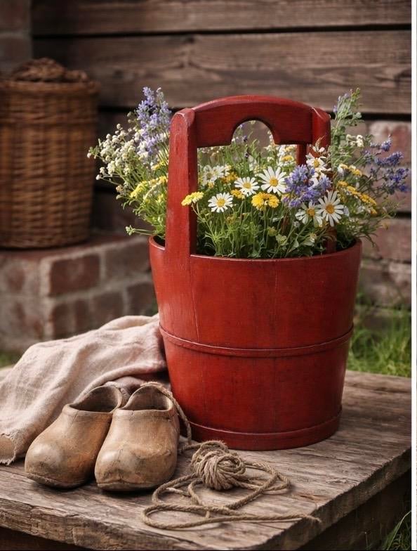 Decoratieve Houten Emmer, Ophalen of Verzenden, Gebruikt, Hout, Met handgreep