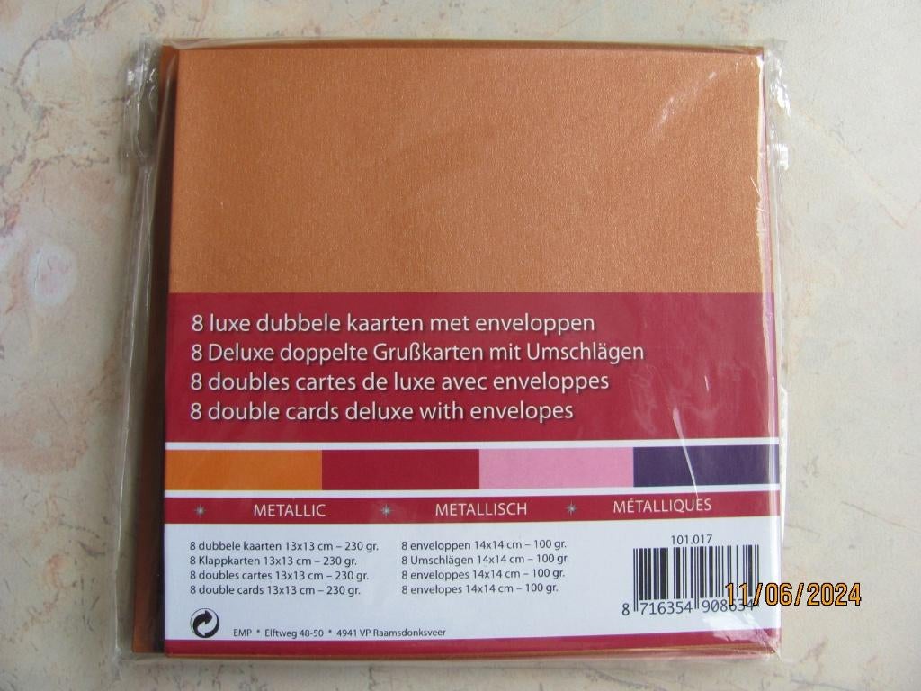 NIEUW metallic dubbel LUXE gekleurd KAARTEN vierkant ENVELOP, Ophalen of Verzenden, Nieuw, Overige thema's, Blanco kaart of Basiskaart