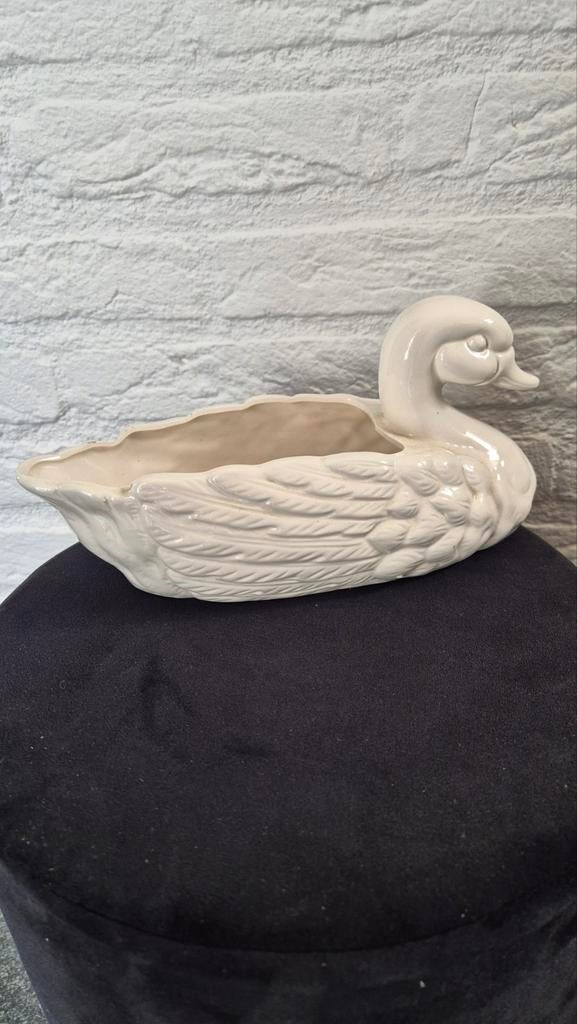 Retro bloempot eend wit 🦆🦆, Gebruikt, Wit, Aardewerk of Porselein, Ophalen of Verzenden