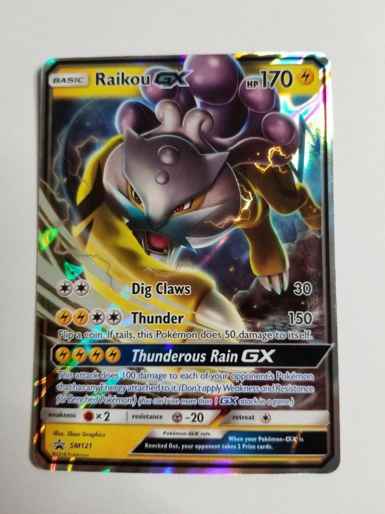 Pokemon sun & moon promo holo raikou gx sm121, Ophalen of Verzenden, Zo goed als nieuw, Losse kaart, Foil