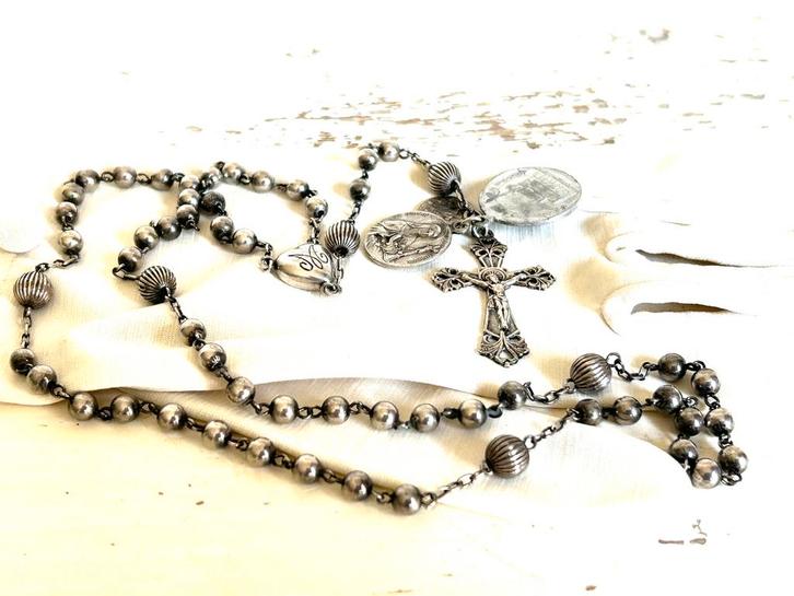 Antiek zilveren rozenkrans 835 met kruis en medaillons, Antiek en Kunst, Antiek | Goud en Zilver, Zilver, Ophalen