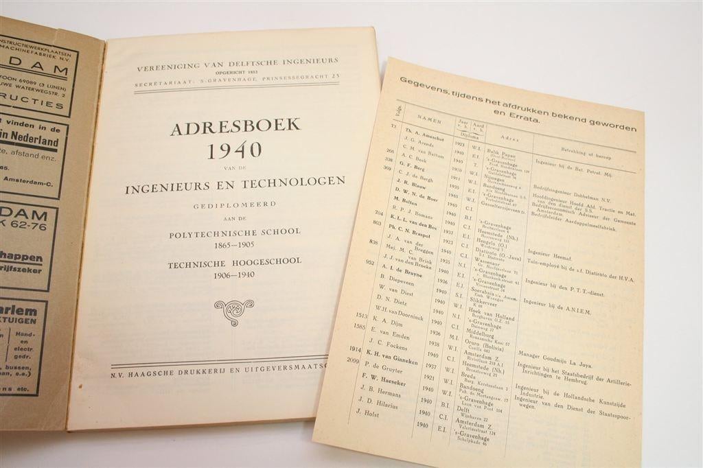 Vintage Adresboek Delftse Ingenieurs [1940] — 1865-1940, Boeken, Geschiedenis | Stad en Regio, Ophalen of Verzenden, Gelezen