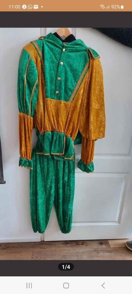 Pietenpak Groen/Goud - Compleet met veer!, Kinderen en Baby's, Carnavalskleding en Verkleedspullen, Ophalen of Verzenden, Gebruikt