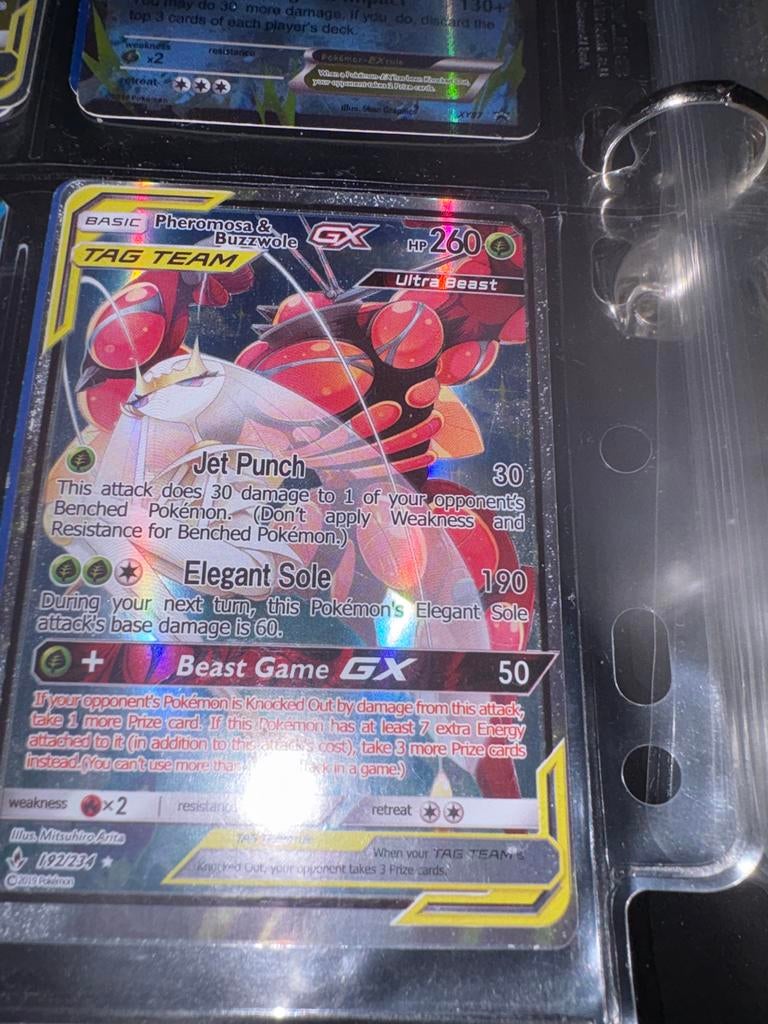 Pokémon kaart Pheromosa & Buzzwole GX TAG TEAM 192/234, Ophalen, Zo goed als nieuw, Losse kaart, Foil