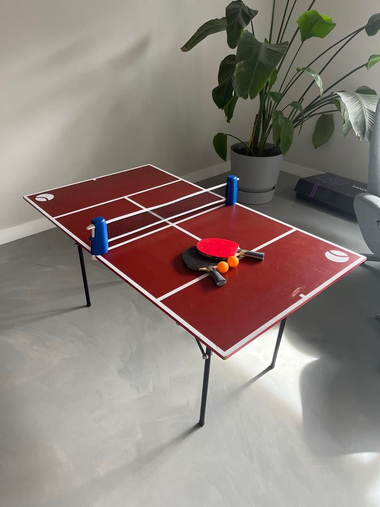 Kleine inklapbare tafeltennistafel met netje en batjes, Sport en Fitness, Tafeltennis, Zo goed als nieuw, Tafel Indoor, Inklapbaar