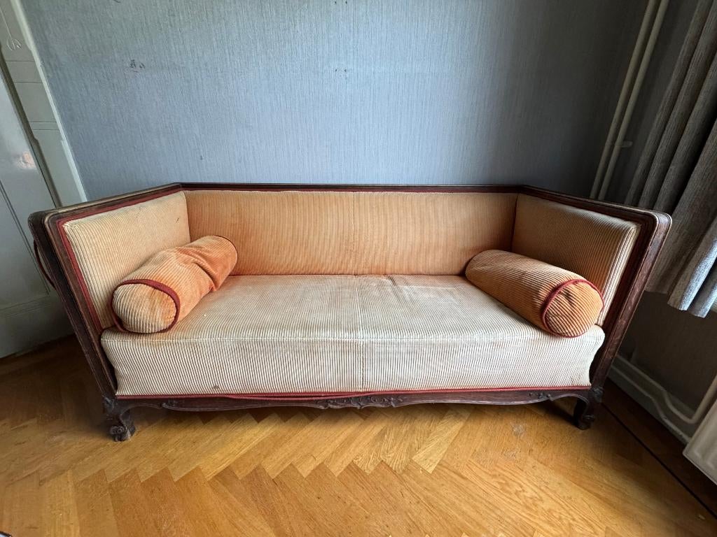 Hollandse Biedermeier Bank - Mahonie/Ribfluweel, Ophalen, Gebruikt, Empire bank, Biedermeier sofa, 19e eeuws, antiek mahonie, Minder dan 75 cm