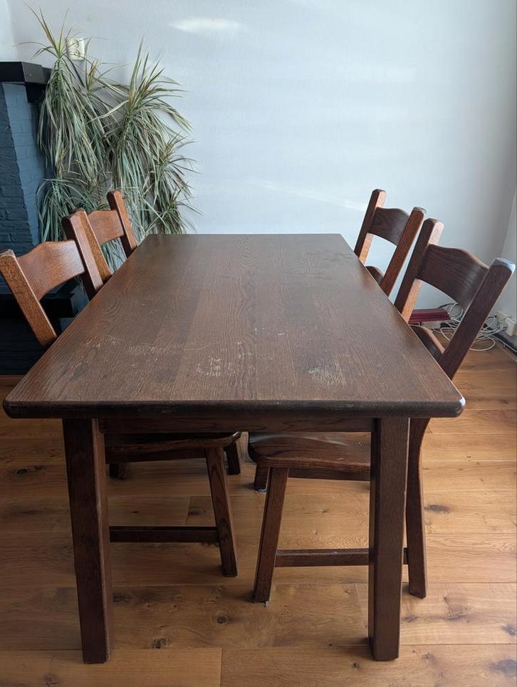 Eettafel - uitschuifbaar - set met 4 stoelen, Huis en Inrichting, Complete eetkamers, Gebruikt, 4 tot 6 stoelen, Ophalen