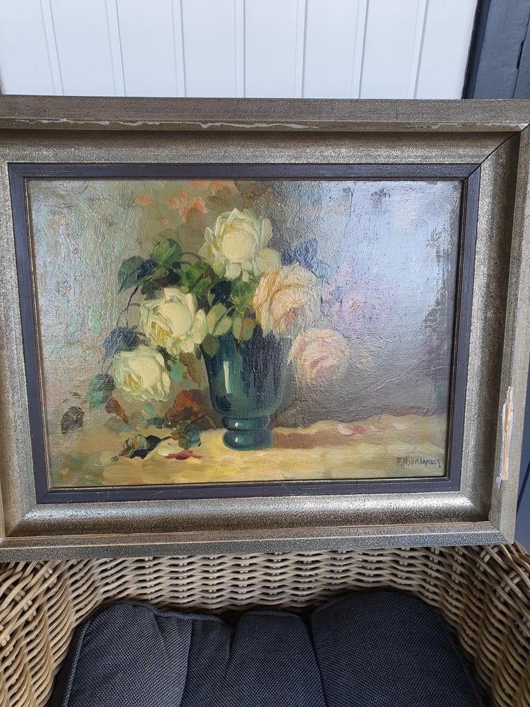 Schilderij F. Noorlander - Rozen in vaas, Antiek en Kunst, Kunst | Schilderijen | Klassiek, Ophalen of Verzenden