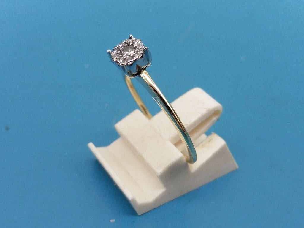 Gouden Diamonde bi-color damesring met briljant          G24, Gebruikt, ., Ophalen of Verzenden, Met edelsteen