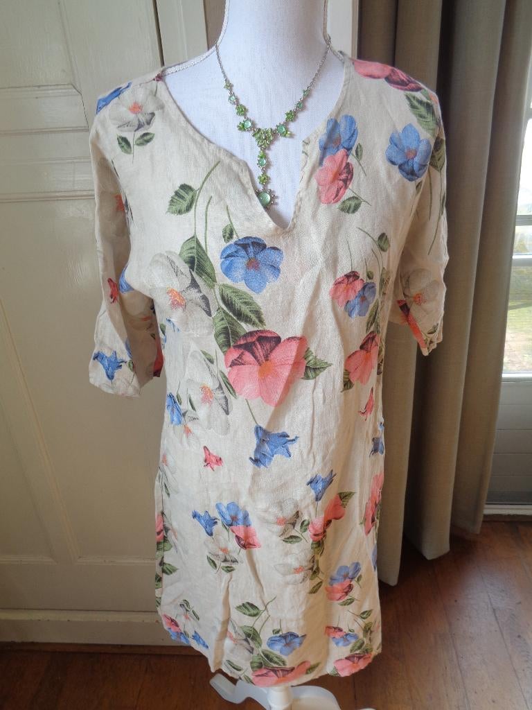 PAPRIKA linnen jurk:mt 40, Kleding | Dames, Jurken, Zo goed als nieuw, Maat 38/40 (M), Beige, Knielengte, Ophalen of Verzenden