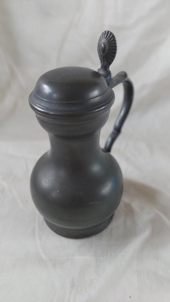 Antieke tinnen kan met deksel - Vintage schenkkan, Antiek en Kunst, Antiek | Tin, Ophalen of Verzenden