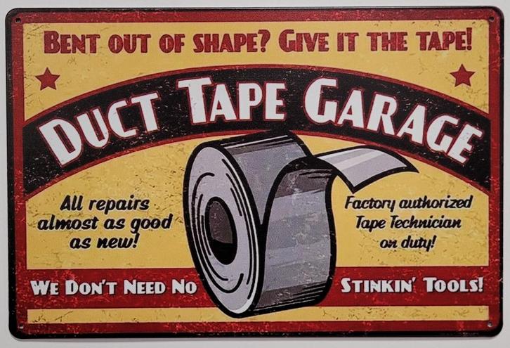 Duct Tape Garage reclamebord van metaal wandbord deco, Huis en Inrichting, Woonaccessoires | Tekstborden en Spreuken, Nieuw, Ophalen of Verzenden