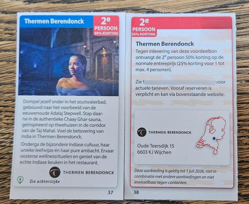 Sauna  Thermen Berendonck. 2e persoon 50% korting., Tickets en Kaartjes