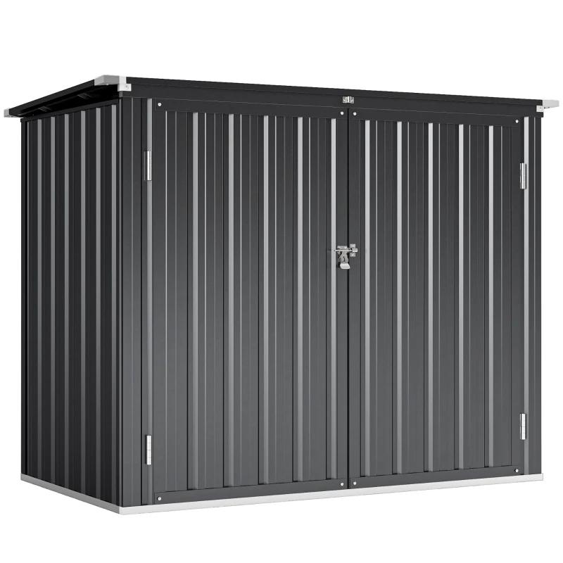Outsunny Afvalcontainerbox voor 2 containers, donkergrijs, Ophalen, Nieuw, Metaal, Containerberging