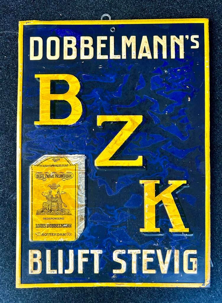 Blikken reclamebord van dobbelman tabak, Verzamelen, Merken en Reclamevoorwerpen, Ophalen, Zo goed als nieuw, Reclamebord