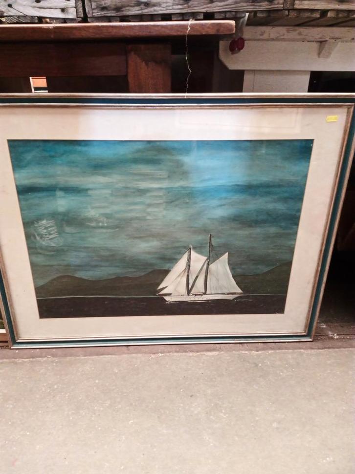 Schilderij met zeilboot op zee, ingelijst, Antiek en Kunst, Kunst | Schilderijen | Klassiek, Ophalen