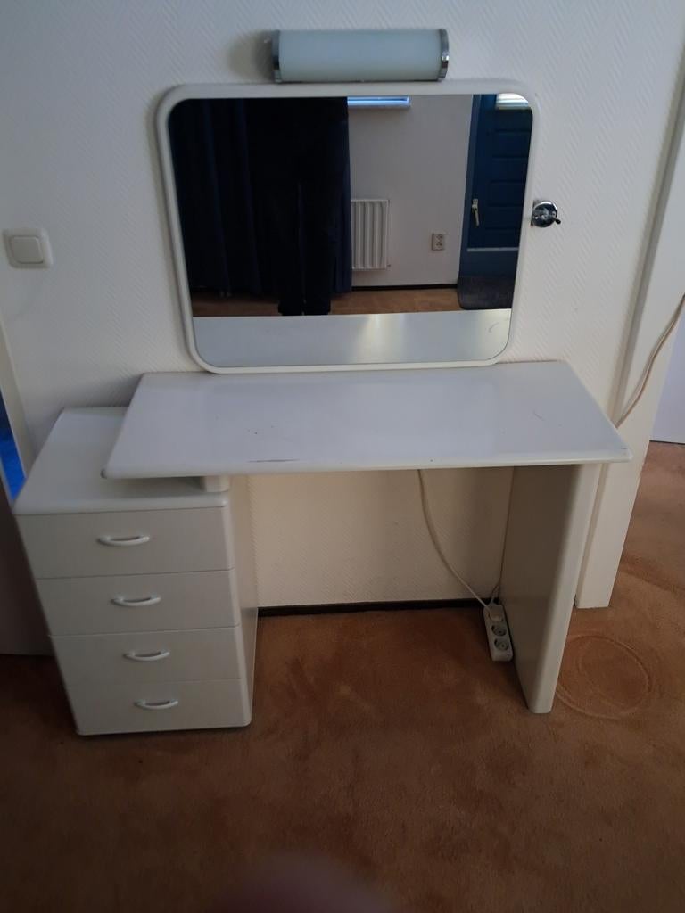 Witte kaptafel met spiegel en ladekastje, Ophalen, Gebruikt, 100 tot 150 cm, Minder dan 100 cm