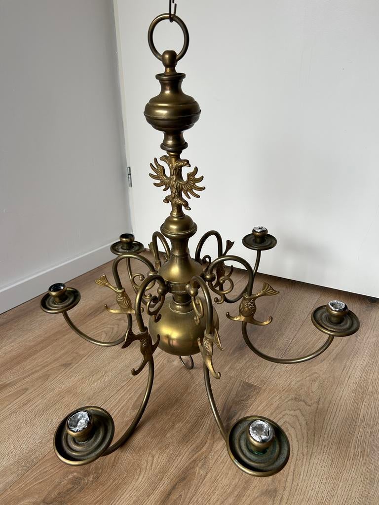 Messing kroonluchter met 6 armen, Ophalen of Verzenden