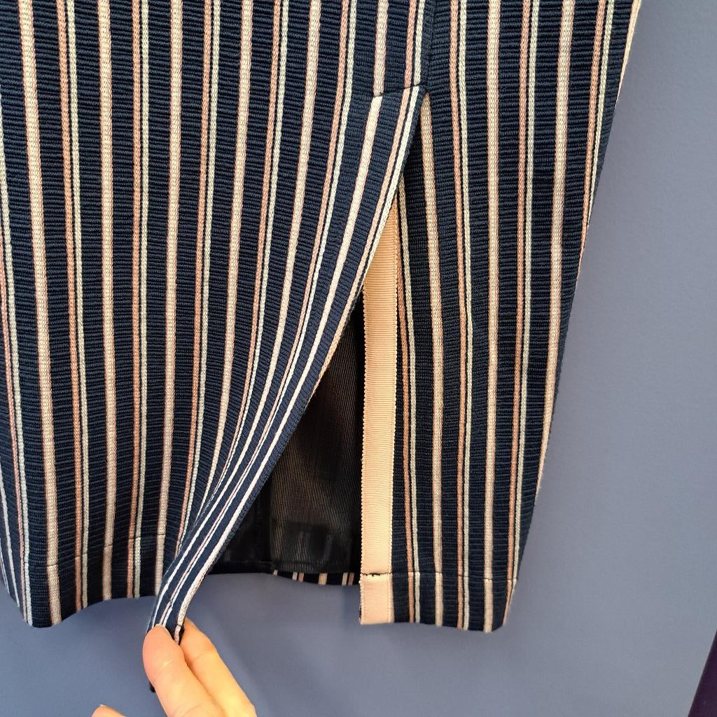 Dame Blanche koker rok midi blauw/ roze gestreept S nr 45110, Blauw, ., Dame Blanche, Ophalen of Verzenden