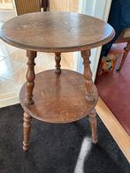 Antiek vintage brocante bijzettafeltje tafel dubbel plateau, Gebruikt, 60 cm of meer, Hout, Vintage