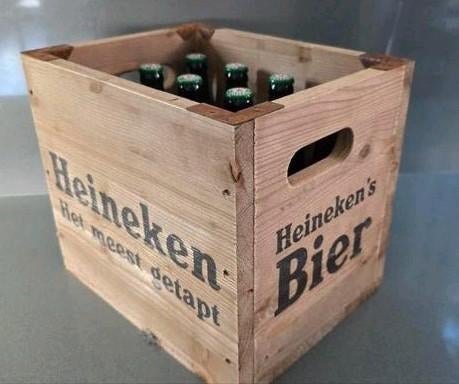 Heineken vintage houten krat met 12 retro flesjes, Ophalen of Verzenden, Nieuw, Flesje(s), Heineken