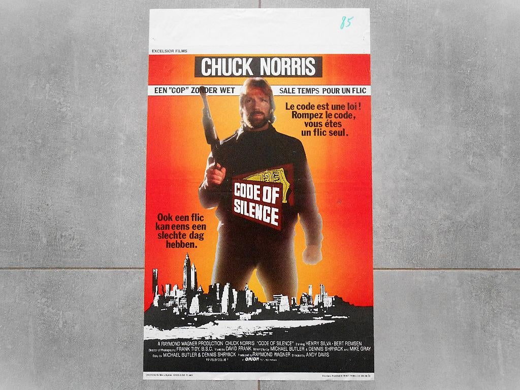 Code of Silence - Belgische poster - Norris, Verzamelen, Posters, Gebruikt, Film en Tv, A1 t/m A3, Rechthoekig Staand, Verzenden