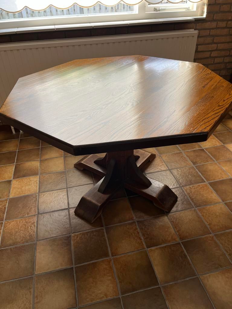Massief eiken 8-hoekige tafel, Ophalen, Gebruikt, Eikenhout, Overige vormen