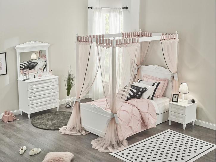 Lora hemelbed 1-persoons - Wit, Kinderen en Baby's, Kinderkamer | Bedden
