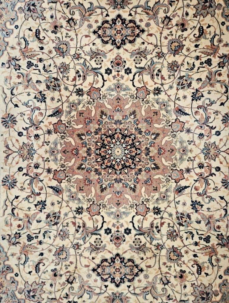 Vintage Perzisch wol vloerkleed Galaxie medallion 200x298cm, Crème, 150 tot 200 cm, Onbekend, 200 cm of meer