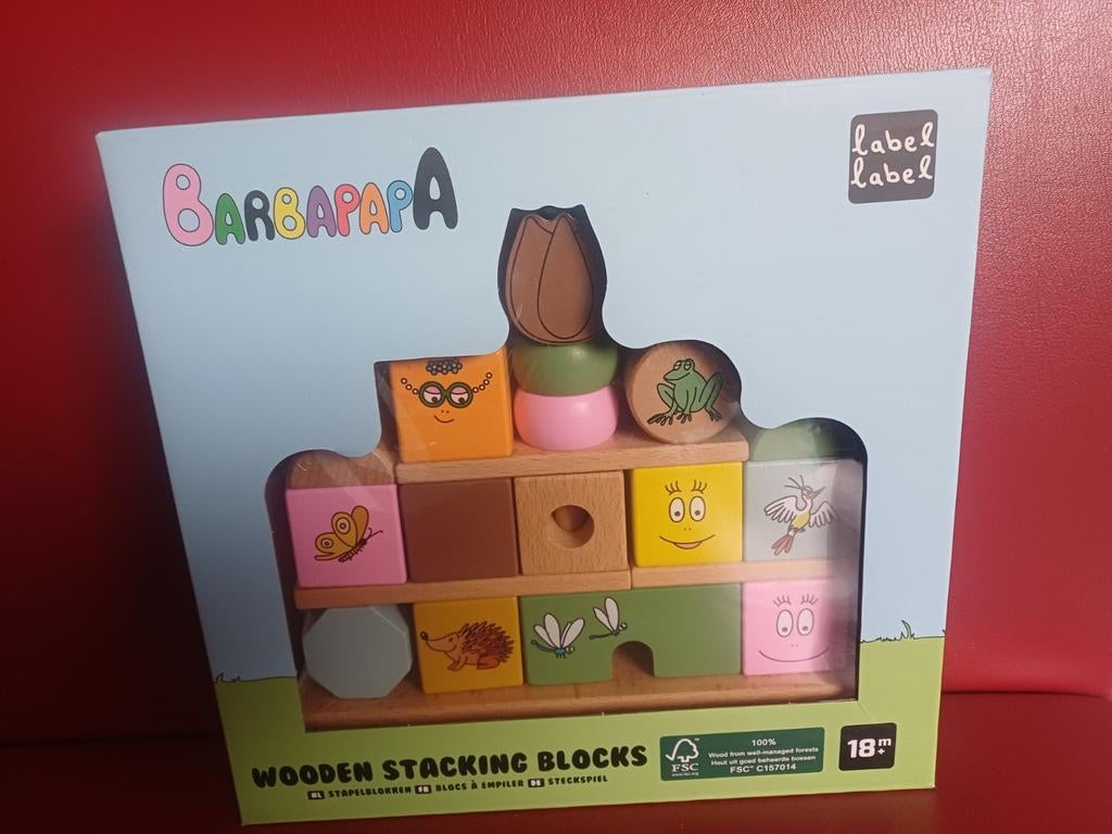 Barbapapa Houten Stapelblokken - Label Label Nieuw, Kinderen en Baby's, Ophalen of Verzenden, Nieuw, Overige typen