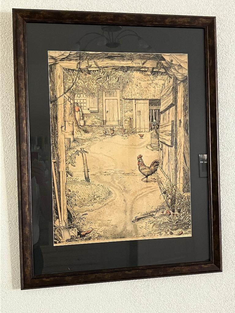 Litho Boerenerf van Jan strube, Antiek en Kunst, Ophalen