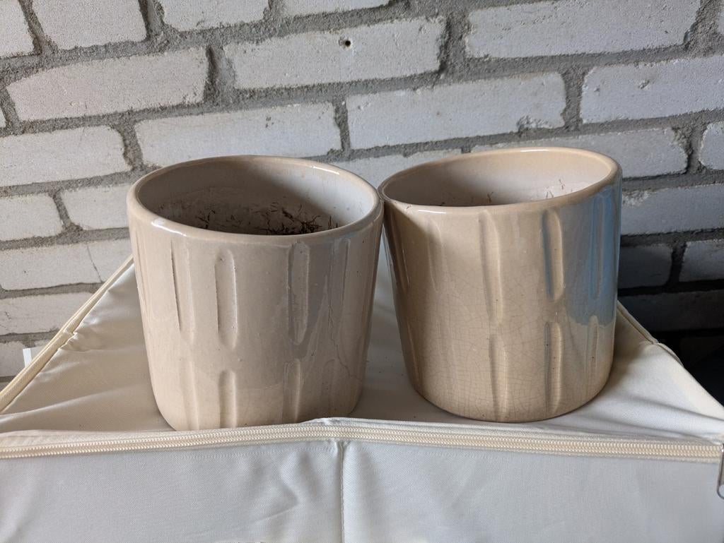 Set van 2 crèmekleurige bloempotten, Tuin en Terras, Bloempotten, Ophalen, Gebruikt, Rond, Balkon