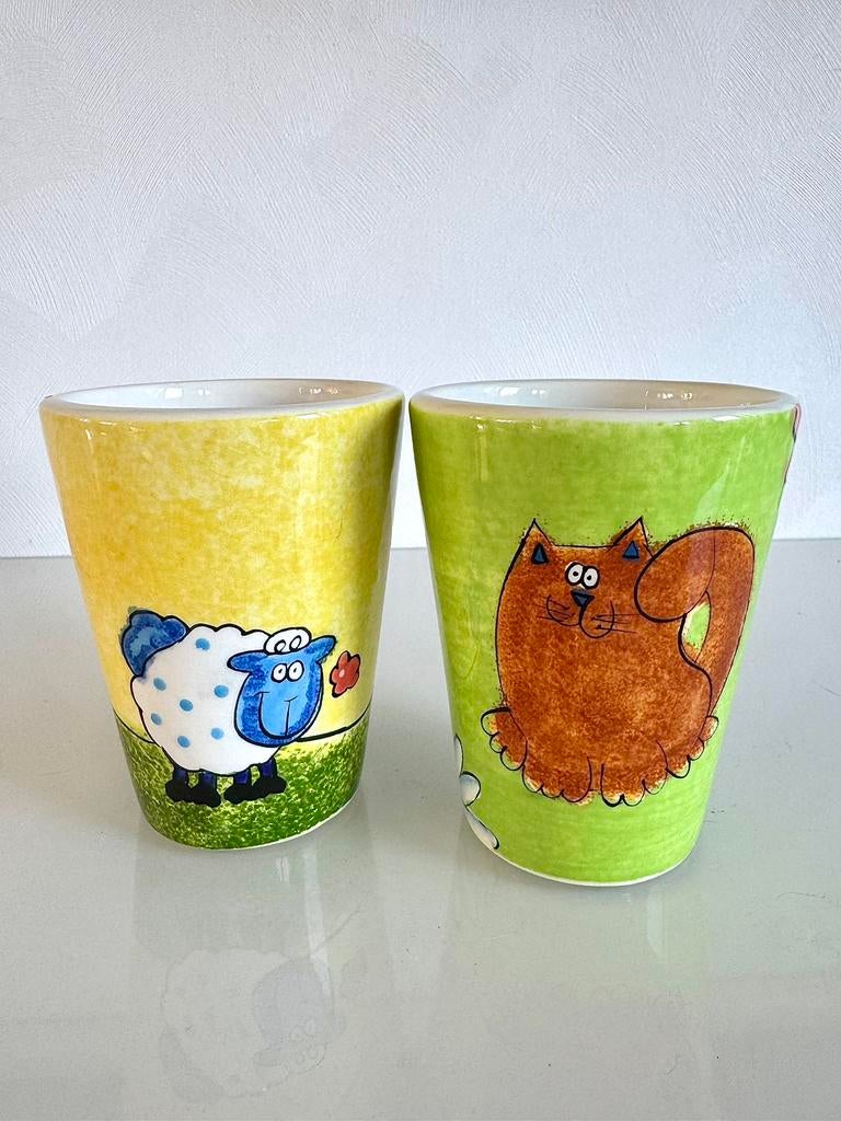 Dunoon stijl bekers Jane Brookshaw – Kat en Schaap, Keramiek, Nieuw, Ophalen of Verzenden, Overige stijlen
