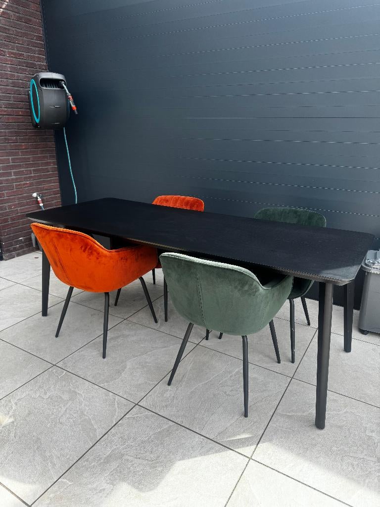 LISABO eettafel Zwart afm. 200cm x 78cm, Huis en Inrichting, Tafels | Eettafels, Ophalen, Gebruikt, 50 tot 100 cm, Vijf personen of meer