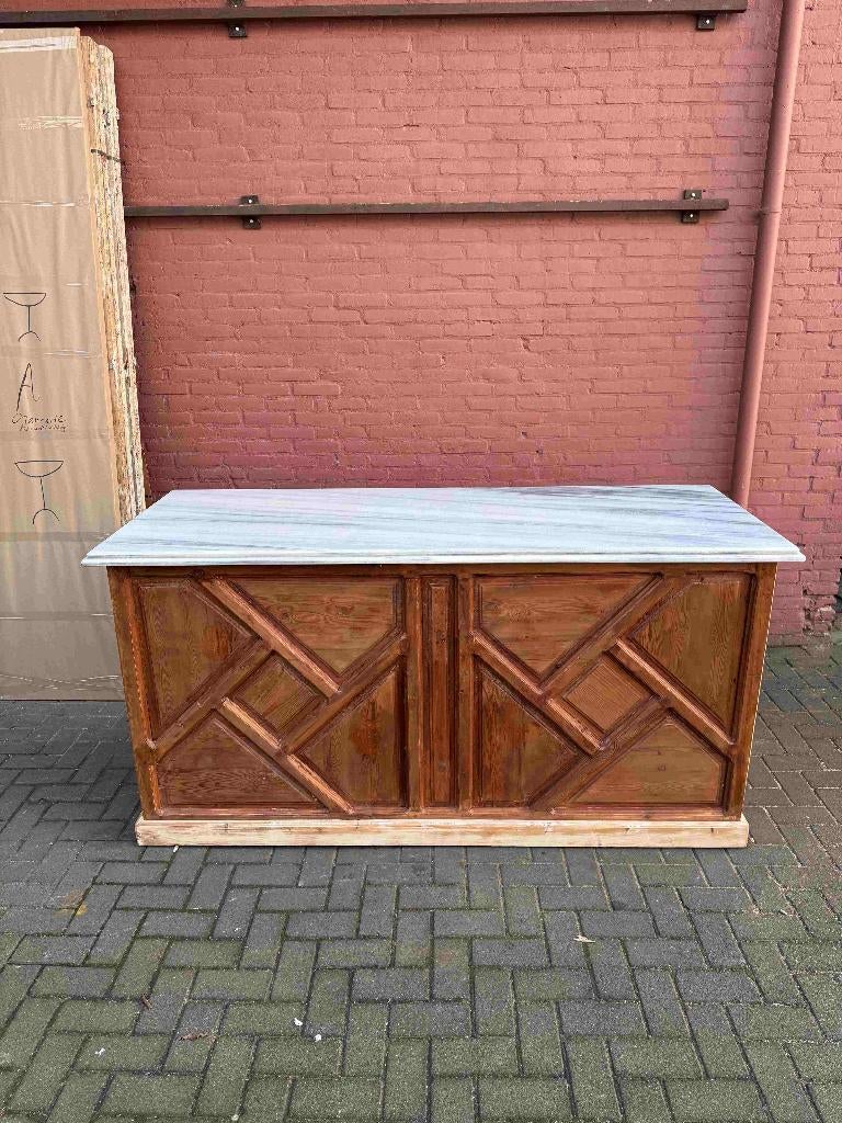 Keukenblok met geometrisch paneelwerk en grijs marmeren blad, Huis en Inrichting, Keuken | Keukenelementen, 75 cm of meer, 100 tot 150 cm