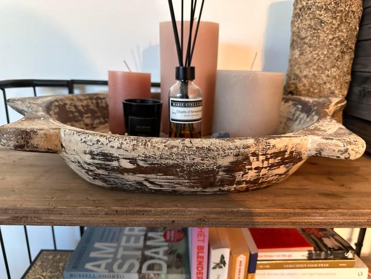 Houten Dienblad met Kaarsen & Accessoires, Huis en Inrichting, Woonaccessoires | Dienbladen, Gebruikt, Hout, Rond, Ophalen