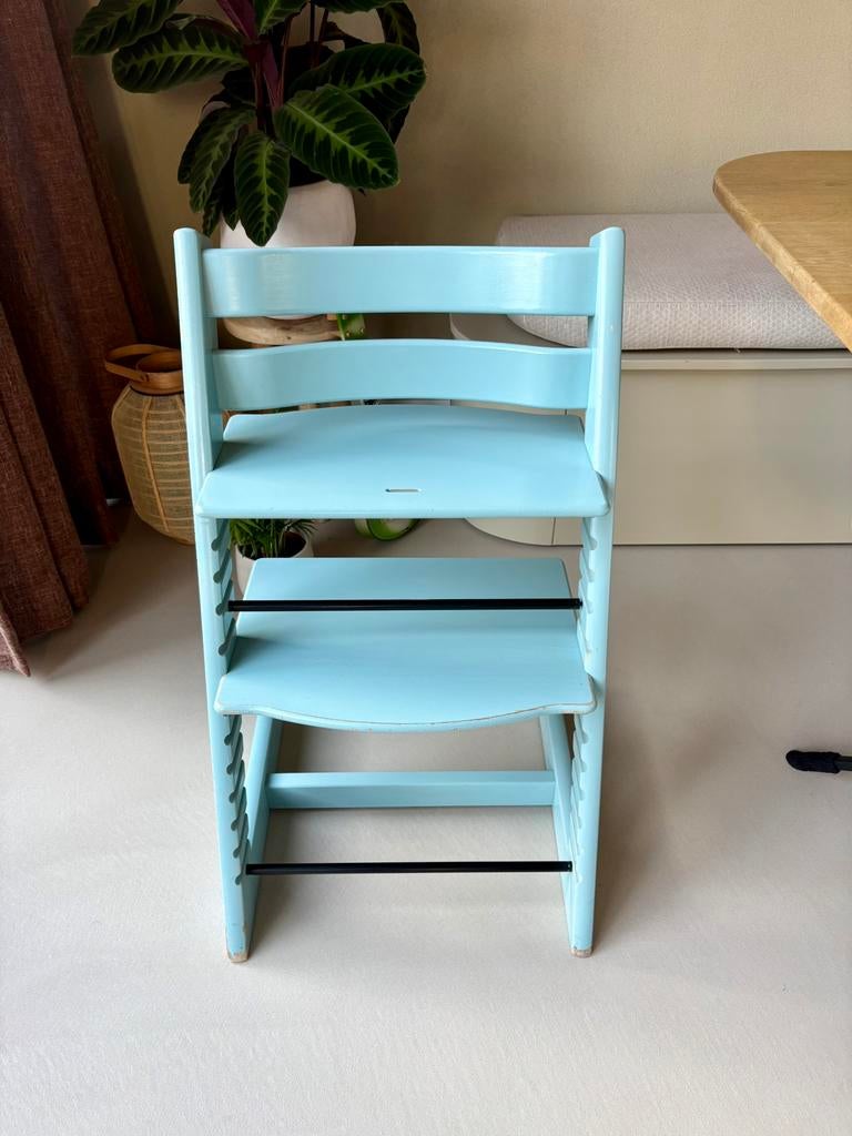 Orig Stokke Tripp Trapp AquaBlue nieuwstemodel incl glijders, Ophalen, Zo goed als nieuw, Meegroeistoel, Aanschuifbaar