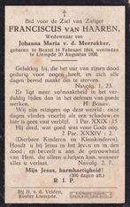 Haaren Franciscus 1844 Boxtel 1920 Liempde, Ophalen, Bidprentje