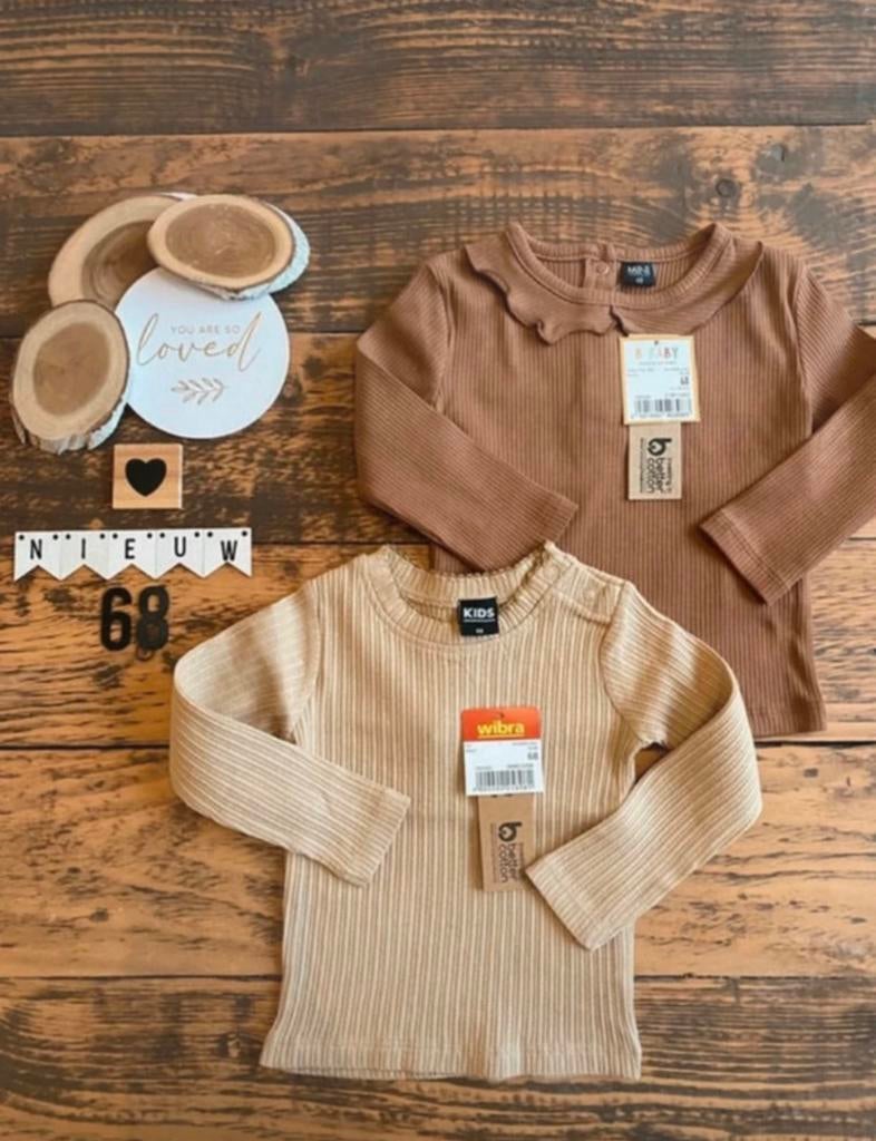 Baby girl 2x shirtje bruin beige wibra maat 68, Kinderen en Baby's, Babykleding | Maat 68, Ophalen of Verzenden, Nieuw, Meisje