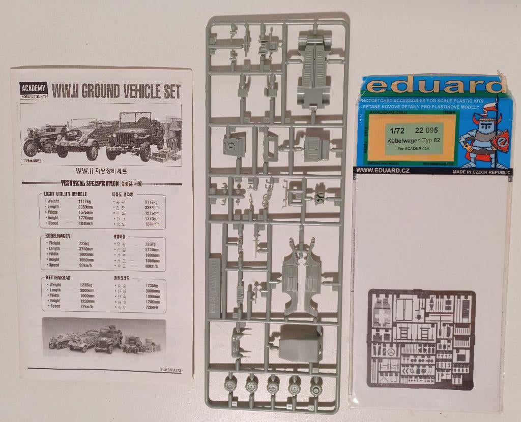 Academy 1/72 kubelwagen plus Eduard etch set, Hobby en Vrije tijd, Modelbouw | Auto's en Voertuigen, Overige merken, 1:50 of kleiner